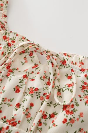 French Vintage Floral Spaghetti Strap Crop Top with Open Back - 2025 Summer Style, Boho Chic, Y2K Inspired