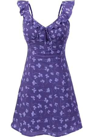 French Vintage Floral V-Neck Ruffled Slip Dress - 2025 Summer A-Line Short Skirt, Perfect for Y2K and 90s Inspired Looks