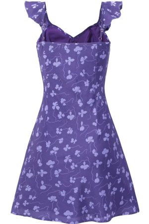 French Vintage Floral V-Neck Ruffled Slip Dress - 2025 Summer A-Line Short Skirt, Perfect for Y2K and 90s Inspired Looks