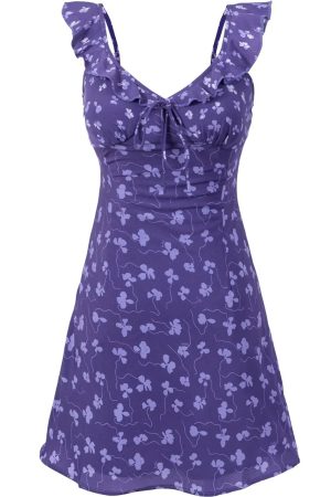 French Vintage Floral V-Neck Ruffled Slip Dress - 2025 Summer A-Line Short Skirt, Perfect for Y2K and 90s Inspired Looks