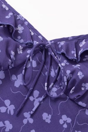 French Vintage Floral V-Neck Ruffled Slip Dress - 2025 Summer A-Line Short Skirt, Perfect for Y2K and 90s Inspired Looks