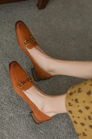 French Vintage Genuine Leather Small Square Toe Color-Worn Mid-Heel Shoes for Women - 2025 Versatile Y2K Style