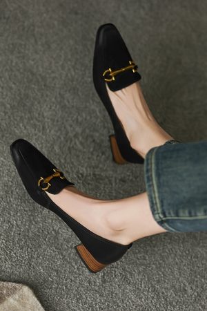 French Vintage Genuine Leather Small Square Toe Color-Worn Mid-Heel Shoes for Women - 2025 Versatile Y2K Style