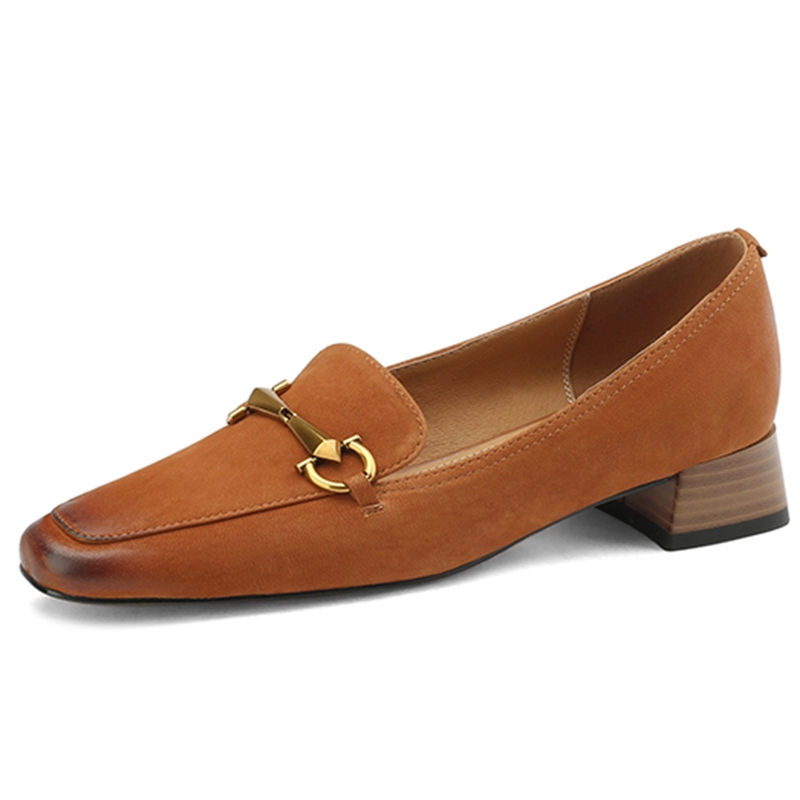 French Vintage Genuine Leather Small Square Toe Color-Worn Mid-Heel Shoes for Women - 2025 Versatile Y2K Style