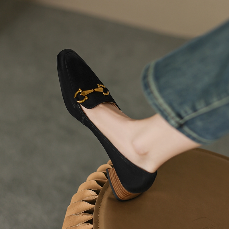 French Vintage Genuine Leather Small Square Toe Color-Worn Mid-Heel Shoes for Women - 2025 Versatile Y2K Style