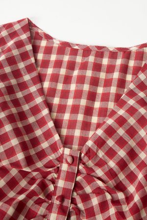 French Vintage Red Plaid Sleeveless Vest Top for Women - Summer Beach Vacation Fashion, Hot Girl Style