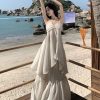 French Vintage Sexy Strapless Halter Dress with Flowing Long Skirt for Seaside Vacation - Boho Chic Summer Style