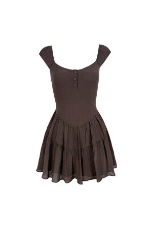 French Vintage Slim Fit Open Button Dress - Timeless Style with Elegant Detailing, Perfect for Chic Outfits and Special Occasions