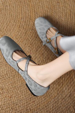 French Vintage Style Genuine Leather Cross Strap Flat Mary Jane Shoes for Women - Round Toe, Shallow Mouth, Perfect for Spring