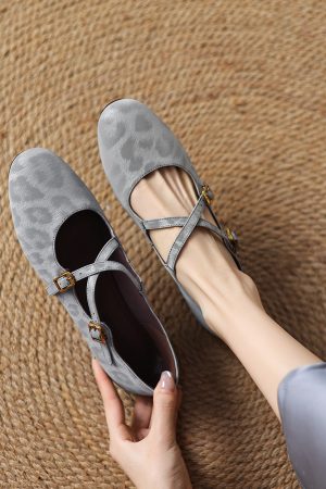 French Vintage Style Genuine Leather Cross Strap Flat Mary Jane Shoes for Women - Round Toe, Shallow Mouth, Perfect for Spring