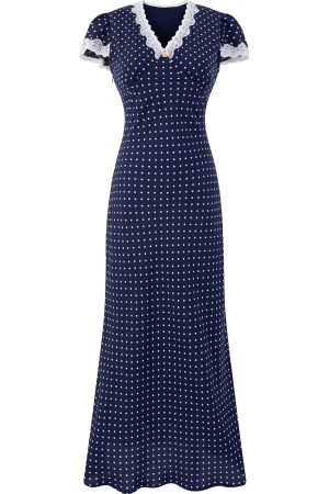 French Vintage V-Neck Polka Dot Long Vacation Dress for Women - 2025 Summer Style, Perfect for 90s Inspired Looks