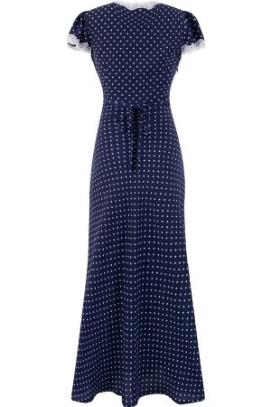 French Vintage V-Neck Polka Dot Long Vacation Dress for Women - 2025 Summer Style, Perfect for 90s Inspired Looks