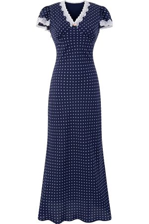 French Vintage V-Neck Polka Dot Long Vacation Dress for Women - 2025 Summer Style, Perfect for 90s Inspired Looks