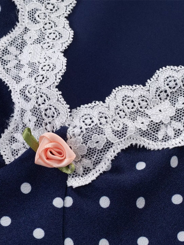 French Vintage V-Neck Polka Dot Long Vacation Dress for Women - 2025 Summer Style, Perfect for 90s Inspired Looks French Vintage V-Neck Polka Dot Long Vacation Dress for Women - 2025 Summer Style, Perfect for 90s Inspired Looks