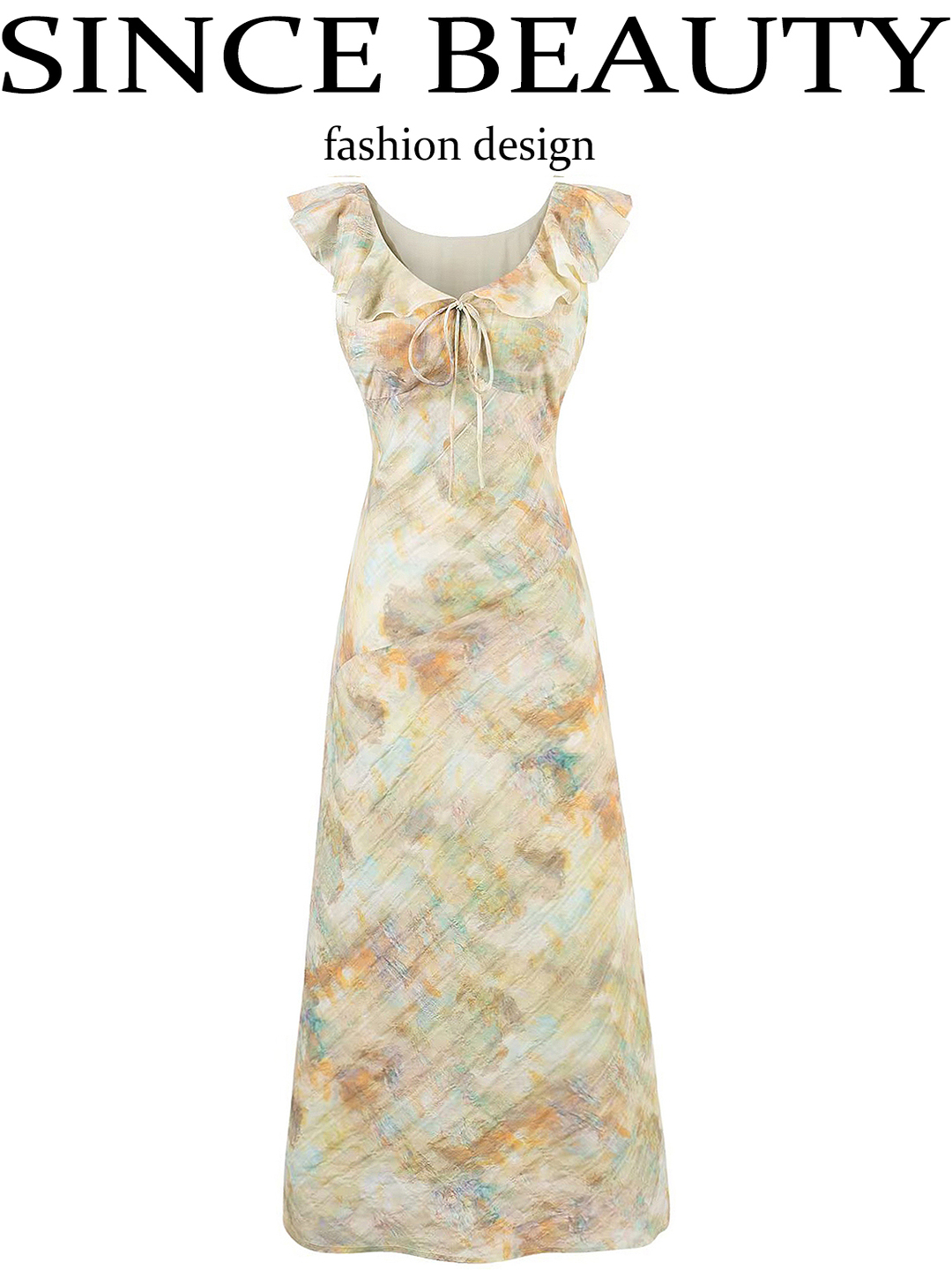 French Vintage V-Neck Ruffled Gradient Printed Dress for Women - Summer 2025 Long Skirt, Boho Chic Style French Vintage V-Neck Ruffled Gradient Printed Dress for Women - Summer 2025 Long Skirt, Boho Chic Style