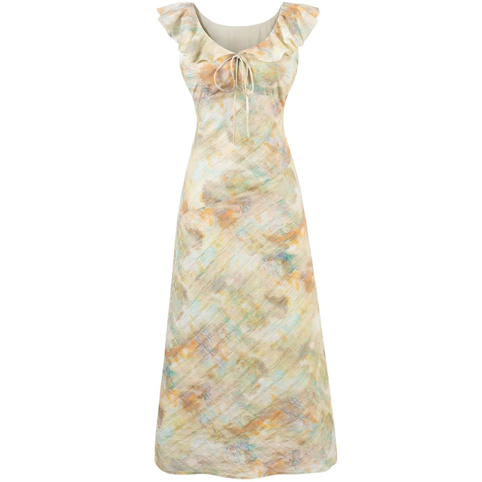 French Vintage V-Neck Ruffled Gradient Printed Dress for Women - Summer 2025 Long Skirt, Boho Chic Style French Vintage V-Neck Ruffled Gradient Printed Dress for Women - Summer 2025 Long Skirt, Boho Chic Style