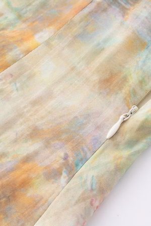 French Vintage V-Neck Ruffled Gradient Printed Dress for Women - Summer 2025 Long Skirt, Boho Chic Style