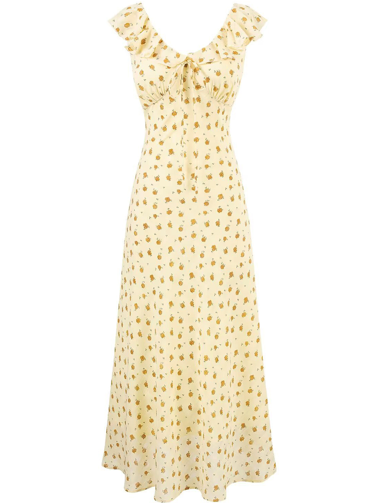 French Vintage Yellow Floral Long Dress for Women - 2025 Summer Tea Break Vacation Style French Vintage Yellow Floral Long Dress for Women - 2025 Summer Tea Break Vacation Style