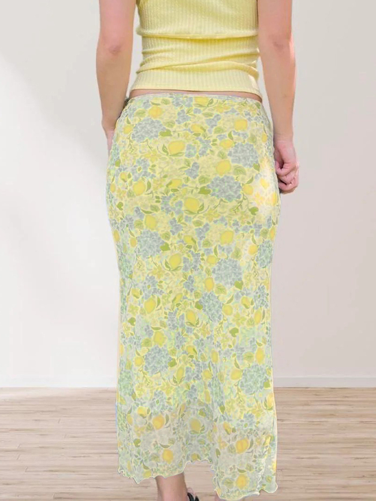 Fresh Dopamine Floral Bodycon Skirt - Women's Low Waist Lace-Up Mesh Straight Skirt - Trendy Y2K Style Fresh Dopamine Floral Bodycon Skirt - Women's Low Waist Lace-Up Mesh Straight Skirt - Trendy Y2K Style