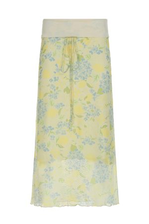 Fresh Dopamine Floral Bodycon Skirt - Women's Low Waist Lace-Up Mesh Straight Skirt - Trendy Y2K Style