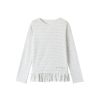 Freshwater Micro Long Lace Embroidered Sheer Striped Casual Layered Round Neck Loose Long Sleeve Top