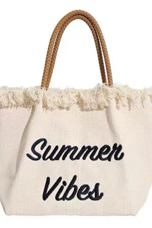 Fringe Woven Canvas Tote Bag for Women - Embroidered Letter Commuter Bag, Trendy Versatile Shoulder Bag 2023 Fashion