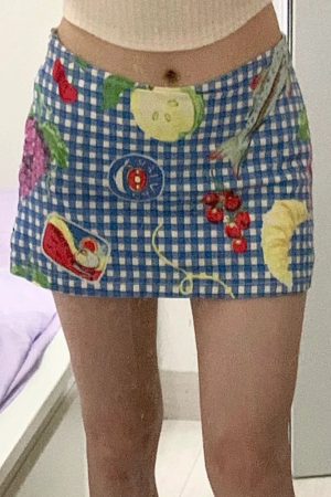 Fruit Picnic Dopamine Girl Plaid Mini Skirt for Women - Summer Low Waist Bodycon Style