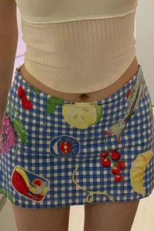 Fruit Picnic Dopamine Girl Plaid Mini Skirt for Women - Summer Low Waist Bodycon Style