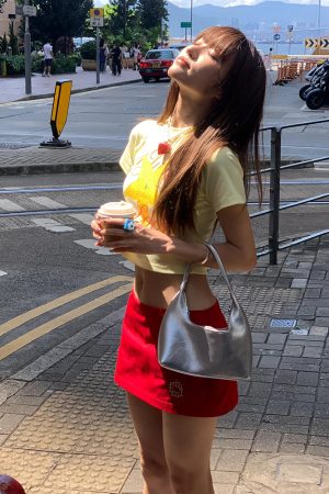 Fruit Print Fitted Waist Short Sleeve T-Shirt for Women - Trendy Slim Crop Top for Summer Style