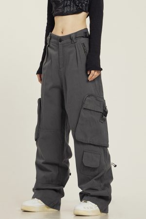 Functional Floor-Length Wide-Leg Work Pants for Men and Women - Casual Loose Fit with Draping Design