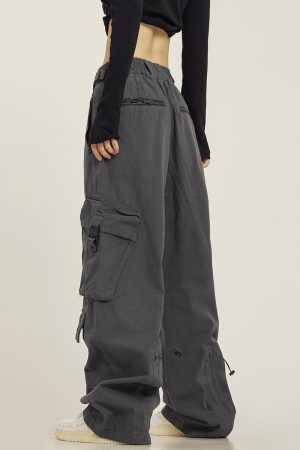 Functional Floor-Length Wide-Leg Work Pants for Men and Women - Casual Loose Fit with Draping Design