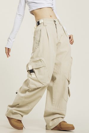 Functional Floor-Length Wide-Leg Work Pants for Men and Women - Casual Loose Fit with Draping Design