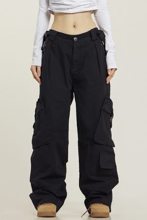 Functional Floor-Length Wide-Leg Work Pants for Men and Women - Casual Loose Fit with Draping Design