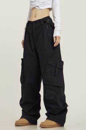 Functional Floor-Length Wide-Leg Work Pants for Men and Women - Casual Loose Fit with Draping Design