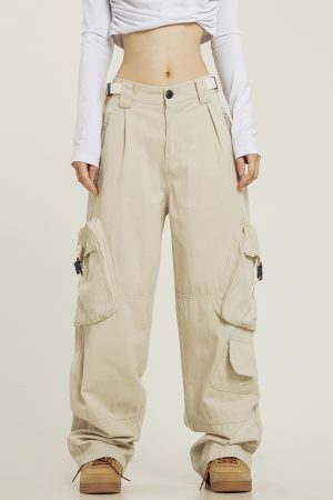Functional Floor-Length Wide-Leg Work Pants for Men and Women - Casual Loose Fit with Draping Design
