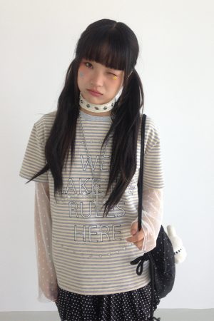 Galaxy Walk Printed Striped Color Block Casual Short Sleeve T-Shirt for Trendy, Relaxed Style