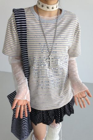 Galaxy Walk Printed Striped Color Block Casual Short Sleeve T-Shirt for Trendy, Relaxed Style