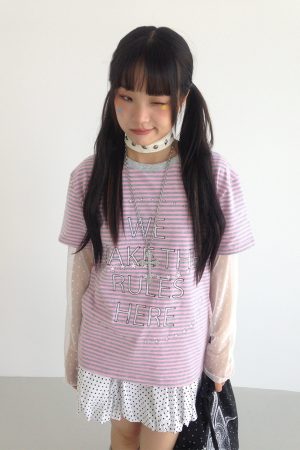 Galaxy Walk Printed Striped Color Block Casual Short Sleeve T-Shirt for Trendy, Relaxed Style