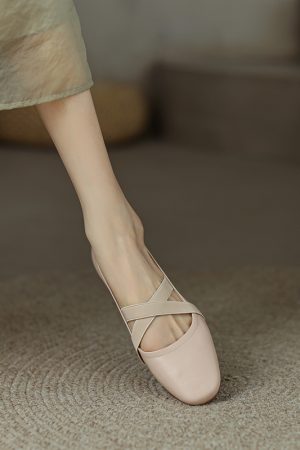 Gentle Ballet Cross-Strap Flat Casual Shoes in Genuine Leather for Pregnant Women & Grandmothers - Versatile Comfort