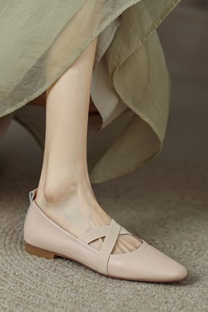 Gentle Ballet Cross-Strap Flat Casual Shoes in Genuine Leather for Pregnant Women & Grandmothers - Versatile Comfort