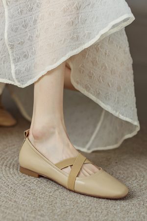 Gentle Ballet Cross-Strap Flat Casual Shoes in Genuine Leather for Pregnant Women & Grandmothers - Versatile Comfort