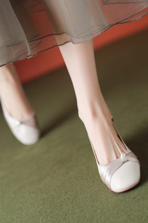 Genuine Leather Backless Chunky Heel Sandals for Women - Bow Round Toe Low Heel Closed Toe Italian Style