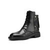 Genuine Leather Black Lace-Up Flat Martin Boots for Women - Spring Autumn Short Boots, Trendy Y2K Style