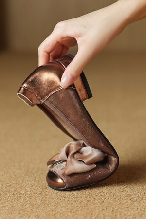 Genuine Leather Bow Low-Heeled Shallow Mouth Flats for Women - Summer Soft Sole Egg Roll Shoes Size 31-43, Trendy Comfort Footwear