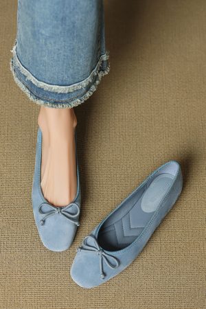 Genuine Leather Bow Tie Tote Bag & Women's Soft Sole Ballet Flats - Large Size Dance Shoes for Comfort and Style