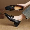 Genuine Leather Chunky Heel Loafers for Women - Retro British Style Slip-On Flats for Spring and Autumn Fashion