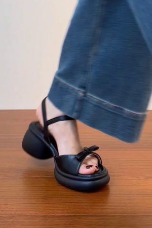 Genuine Leather Chunky Heel Open-Toe Sandals for Women, Thick Sole Roman Style Summer 2025, Sizes 41-43, Trendy Footwear