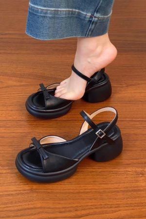 Genuine Leather Chunky Heel Open-Toe Sandals for Women, Thick Sole Roman Style Summer 2025, Sizes 41-43, Trendy Footwear