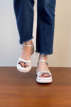 Genuine Leather Chunky Heel Open-Toe Sandals for Women, Thick Sole Roman Style Summer 2025, Sizes 41-43, Trendy Footwear