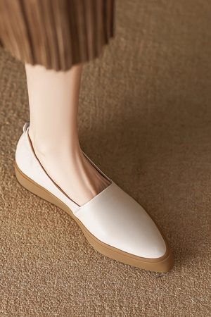 Genuine Leather Flat Grandma Shoes with Elastic Mouth, Elegant Pointed Toe, Thick Sole - Italian Style Chic Footwear